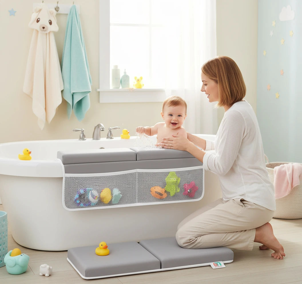 Baby Bath Kneeler & Elbow Rest Pad Set – Cushioned Support with Toy Organizer